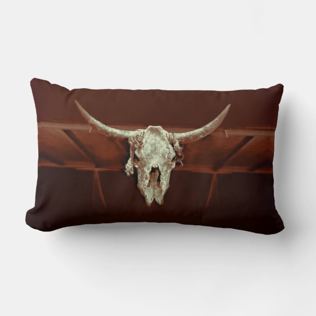 Coussin Rectangle Bull Skull Brown Russe Pays Western Farm (Recto)