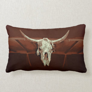 Coussin Rectangle Bull Skull Brown Russe Pays Western Farm