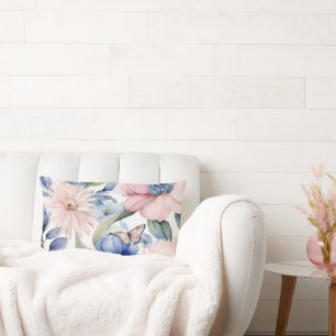 Coussin Rectangle Bunch de fleurs rose et bleu classique