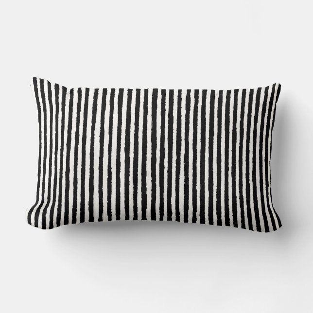 Coussin Rectangle BW vertical noir et blanc Motif de bande rétro (Recto)