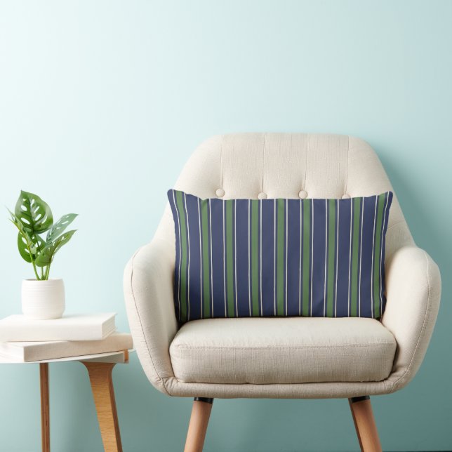 Coussin Rectangle Cabane Côtière Classique Rayure Navy & Vert de mou (Chaise)