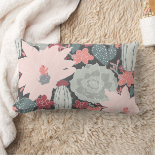 Coussin Rectangle Cactus Et Plantes Succulents En Motif Vert Rose