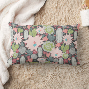 Coussin Rectangle Cactus Et Succulents Plante Vert Rose Bleu