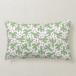 Coussin Rectangle Cactus illustré et motif de fleurs rose