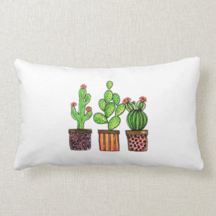 Coussin Rectangle Cactus mignon d'aquarelle dans des pots