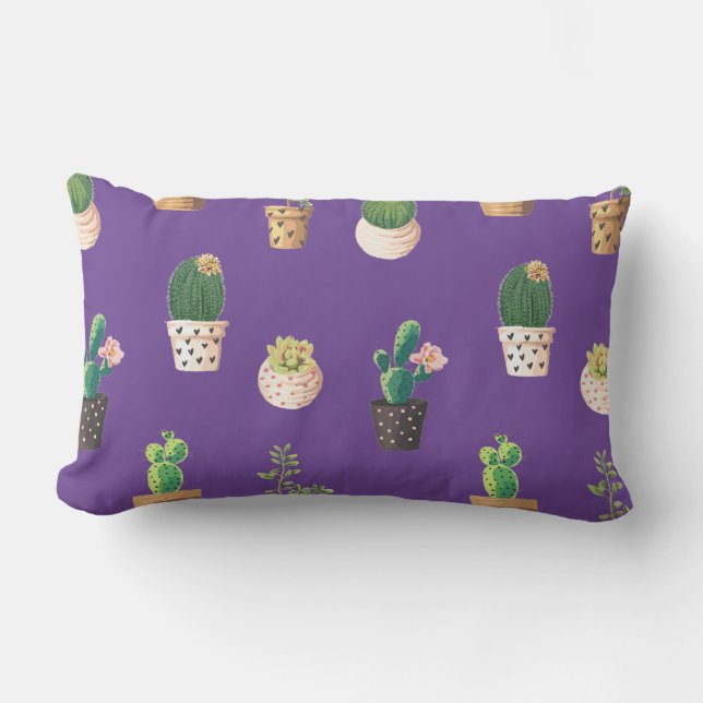 Coussin Rectangle Cactus Succulents à Dessrt Vert dans les pots (Recto)