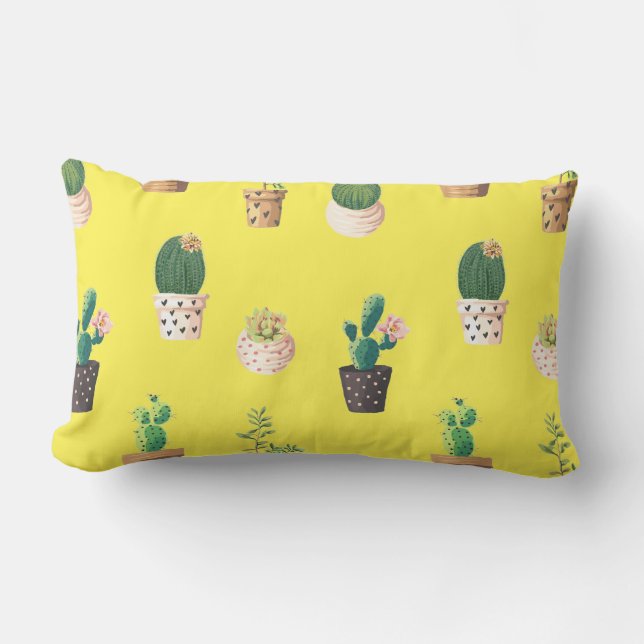 Coussin Rectangle Cactus Succulents à Dessrt Vert dans les pots (Recto)
