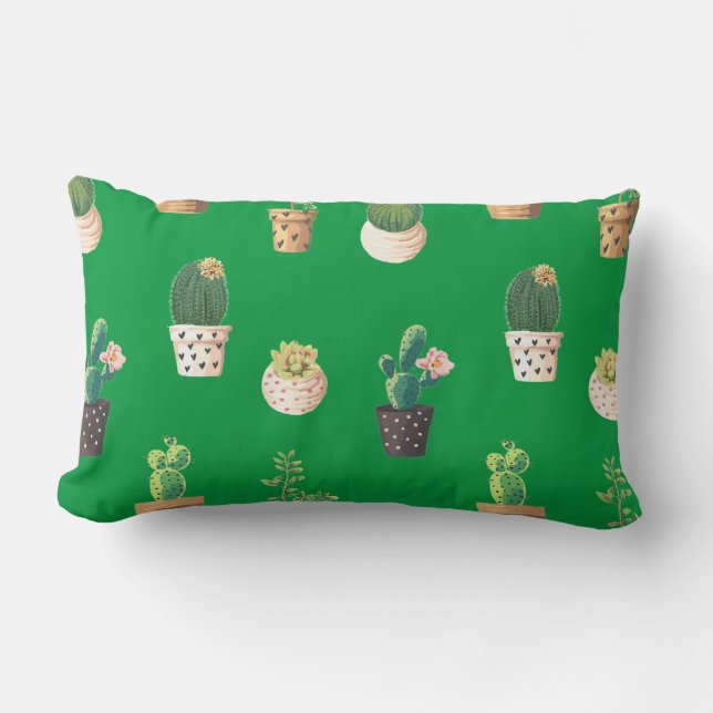 Coussin Rectangle Cactus Succulents à Dessrt Vert dans les pots (Recto)