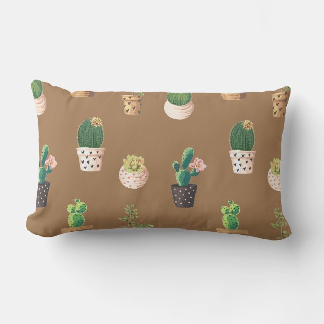 Coussin Rectangle Cactus Succulents à Dessrt Vert dans les pots (Recto)