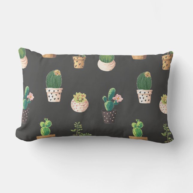 Coussin Rectangle Cactus Succulents à Dessrt Vert dans les pots (Recto)