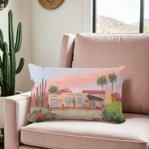 Coussin Rectangle Cactus sud-ouest du désert Adobe House Peach
