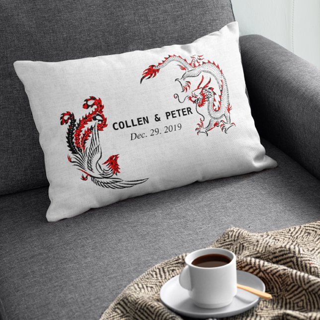 Coussin Rectangle Cadeau de mariage chinois personnalisé Dragon-Phén (Créateur téléchargé)