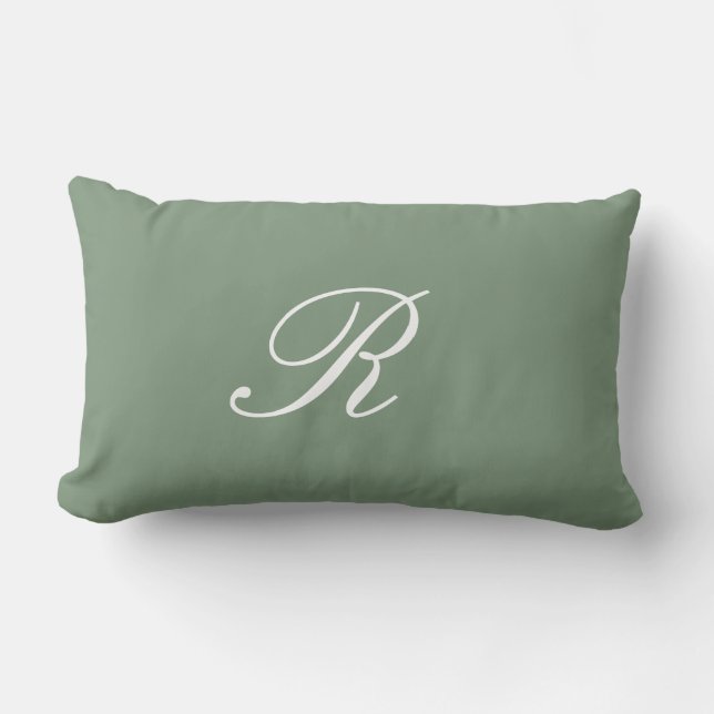 Coussin Rectangle Cadeau de mariage initial monogramme vert sauge (Recto)