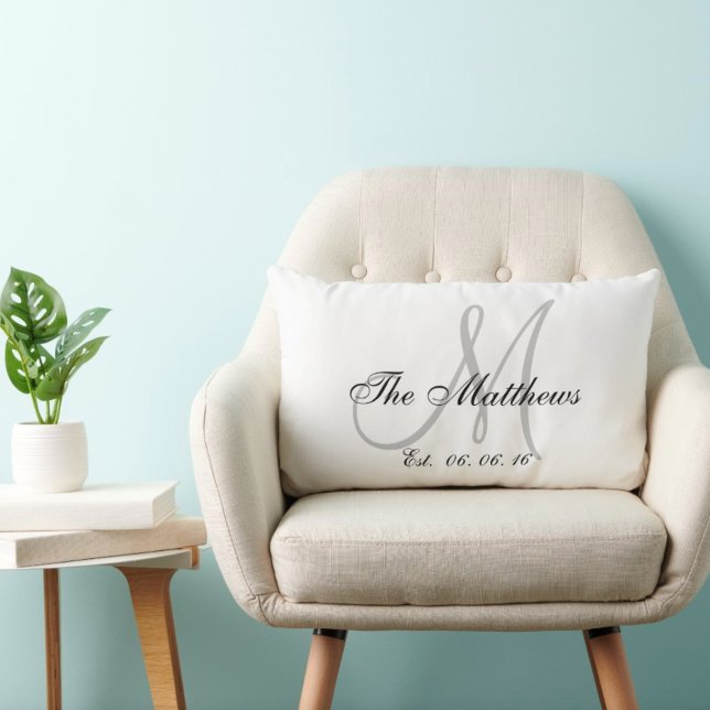 Coussin Rectangle Cadeau de mariage personnalisé avec monogramme gri (Créateur téléchargé)