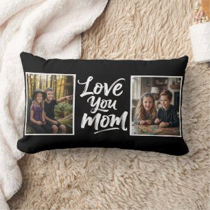 Coussin Rectangle Cadeau pour maman avec deux photos et écriture pin