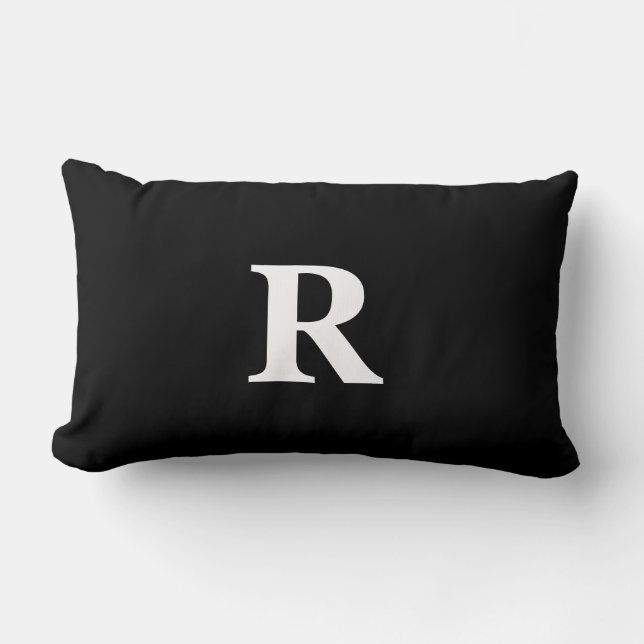 Coussin Rectangle Cadeau simple élégant noir blanc initiale monogram (Recto)