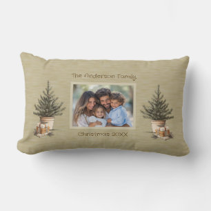 Coussin Rectangle Cadeaux de Noël rustiques Photo de famille