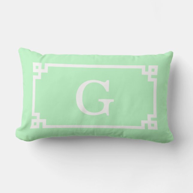 Coussin Rectangle Cadre à clé grecque blanche menthe #2 Monogramme i (Recto)