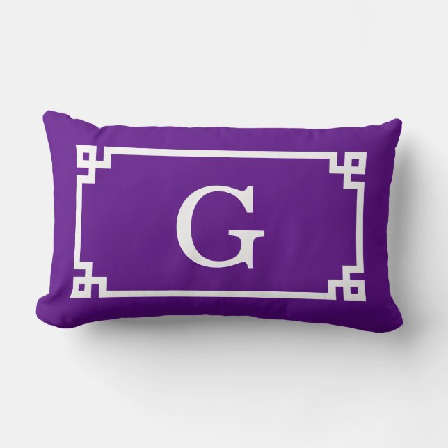 Coussin Rectangle Cadre de clé grecque blanche violet #2 Monogramme  (Recto)
