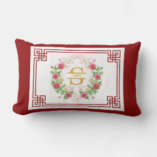 Coussin Rectangle Cadre décoratif élégant avec monogramme floral