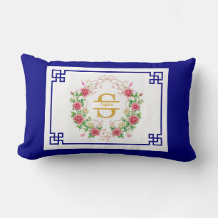 Coussin Rectangle Cadre décoratif élégant avec monogramme floral