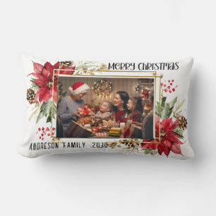 Coussin Rectangle Cadre doré moderne floral joyeux Noël Photo