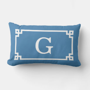 Coussin Rectangle Cadre en clé grecque blanche bleue acier #2 monogr