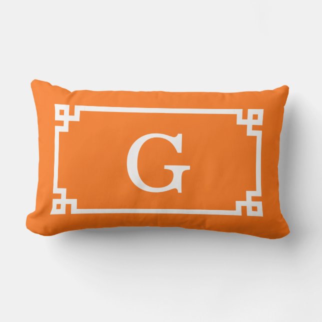 Coussin Rectangle Cadre grec blanc citrouille #2 Monogramme initial (Recto)