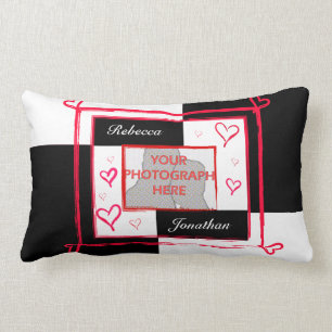 Coussin Rectangle Cadre moderne rouge blanc noir de photo de coeur