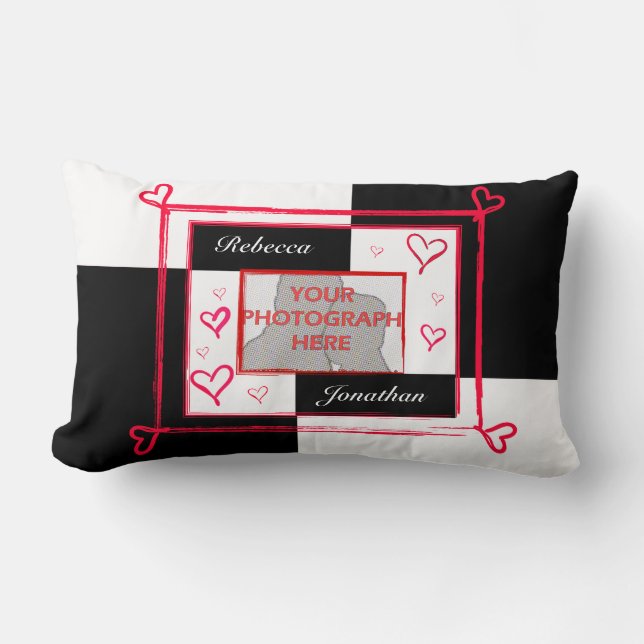 Coussin Rectangle Cadre moderne rouge blanc noir de photo de coeur (Recto)