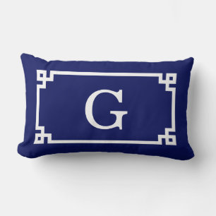 Coussin Rectangle Cadre Navy White Greek Key #2 Monogramme Initial