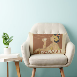 Coussin Rectangle Café Rajah Art Nouveau vintage, Dame avec café