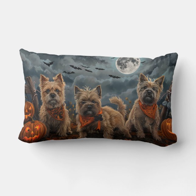 Coussin Rectangle Cairn Terrier Halloween Éffrayant (Verso)
