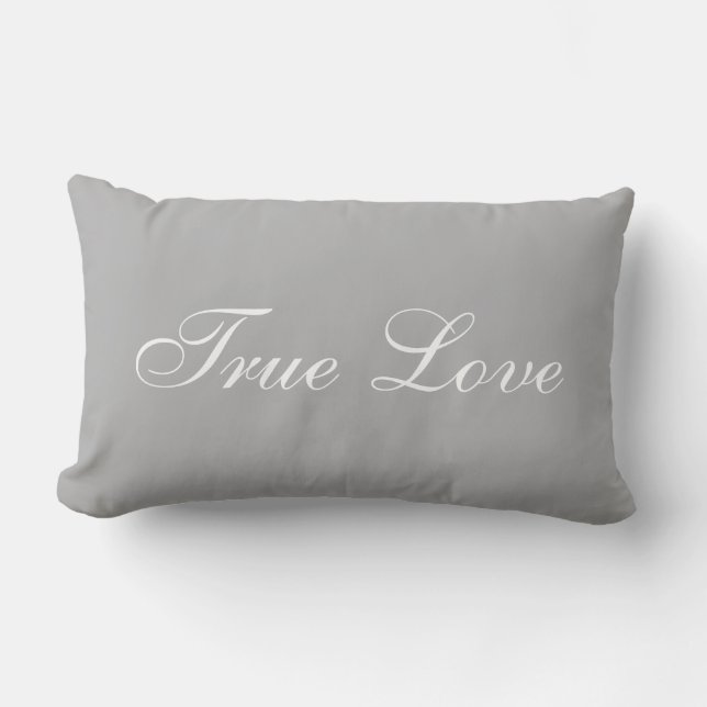 Coussin Rectangle Calligraphie élégante d'amour blanc sur gris argen (Recto)