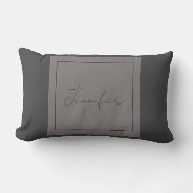 Coussin Rectangle Calligraphie Élégante Plaque Simple Nom Gris (Recto)