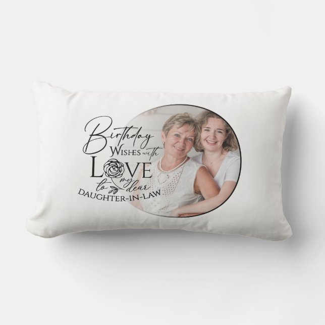 Coussin Rectangle Calligraphie minimale Photo Anniversaire Belle-fil (Recto)