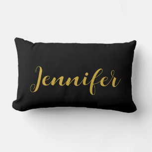Coussin Rectangle Calligraphie minimaliste moderne Nom Black Gold