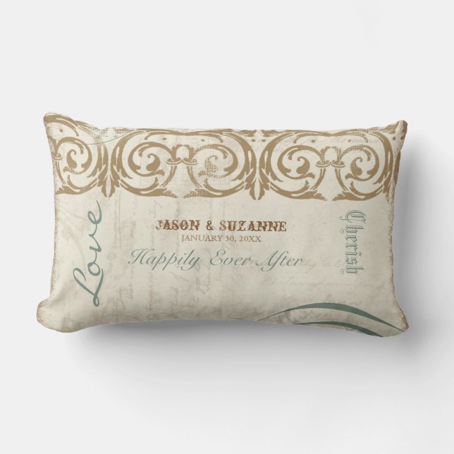 Coussin Rectangle Calligraphie vintage Flourish Swirl Etched Collage (Recto)