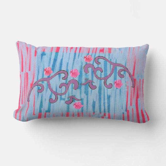 Coussin Rectangle Camélie rose et Motif feuille violette (Recto)