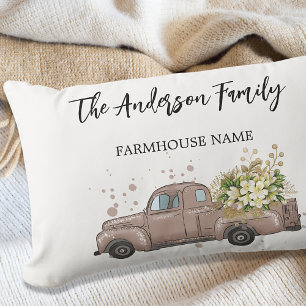 Coussin Rectangle Camion Brown fleurs ferme nom de famille