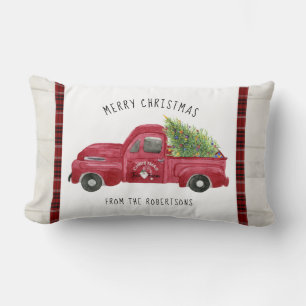 Coussin Rectangle Camion de ferme rouge Bois rustique Joyeux sapin d