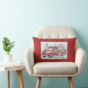 Coussin Rectangle Camion de Noël rouge rétro