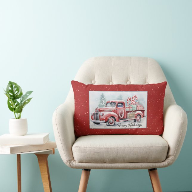 Coussin Rectangle Camion de Noël rouge rétro (Chaise)