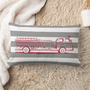 Coussin Rectangle Camion de pompiers personnalisé rouge et gris