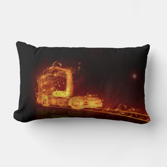 Coussin Rectangle Camion feu rouge dans les flammes d'incendie (Recto)
