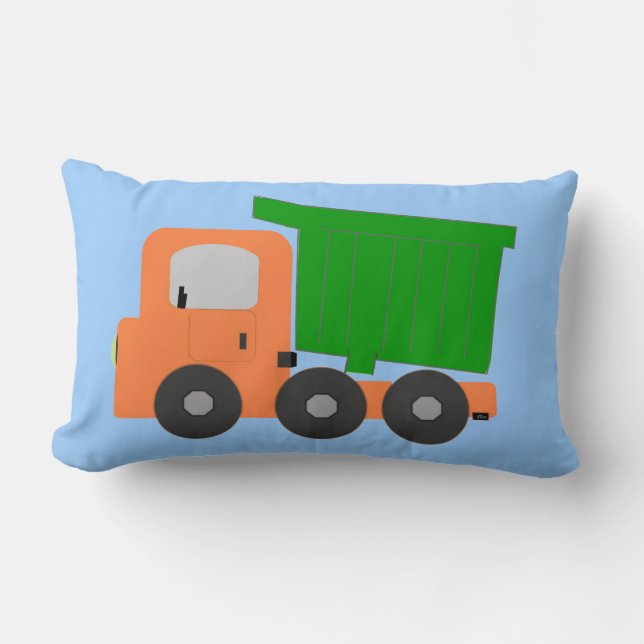 Coussin Rectangle Camion numérique orange sur fond bleu (Recto)