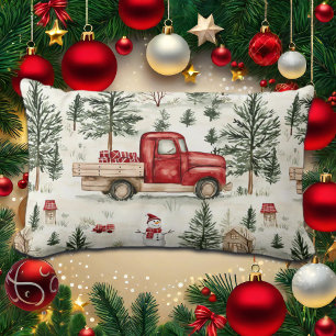 Coussin Rectangle Camion rouge avec cadeaux et bonhomme de neige