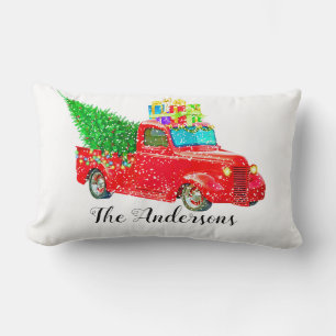 Coussin Rectangle Camion rouge de Noël  