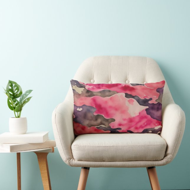 Coussin Rectangle camouflage d'aquarelle rose (Chaise)