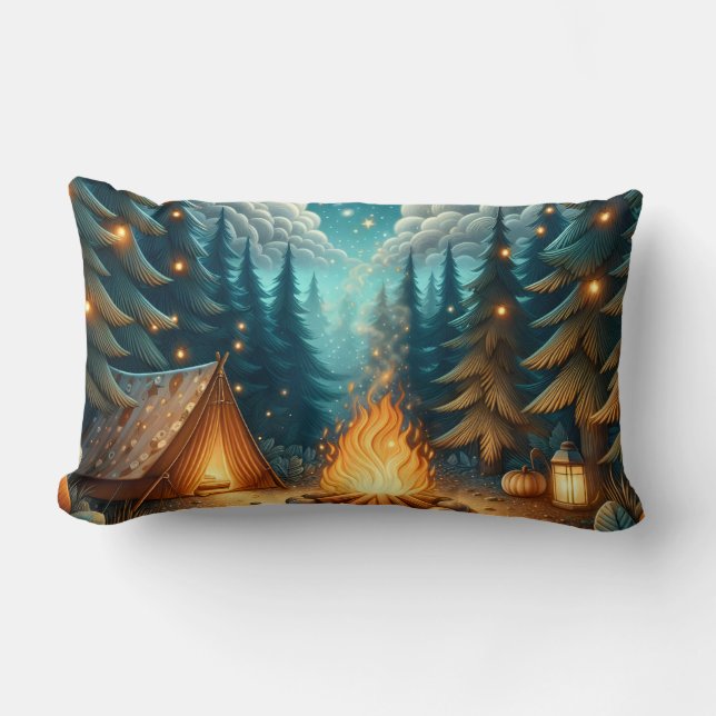 Coussin Rectangle Camping en forêt (Recto)